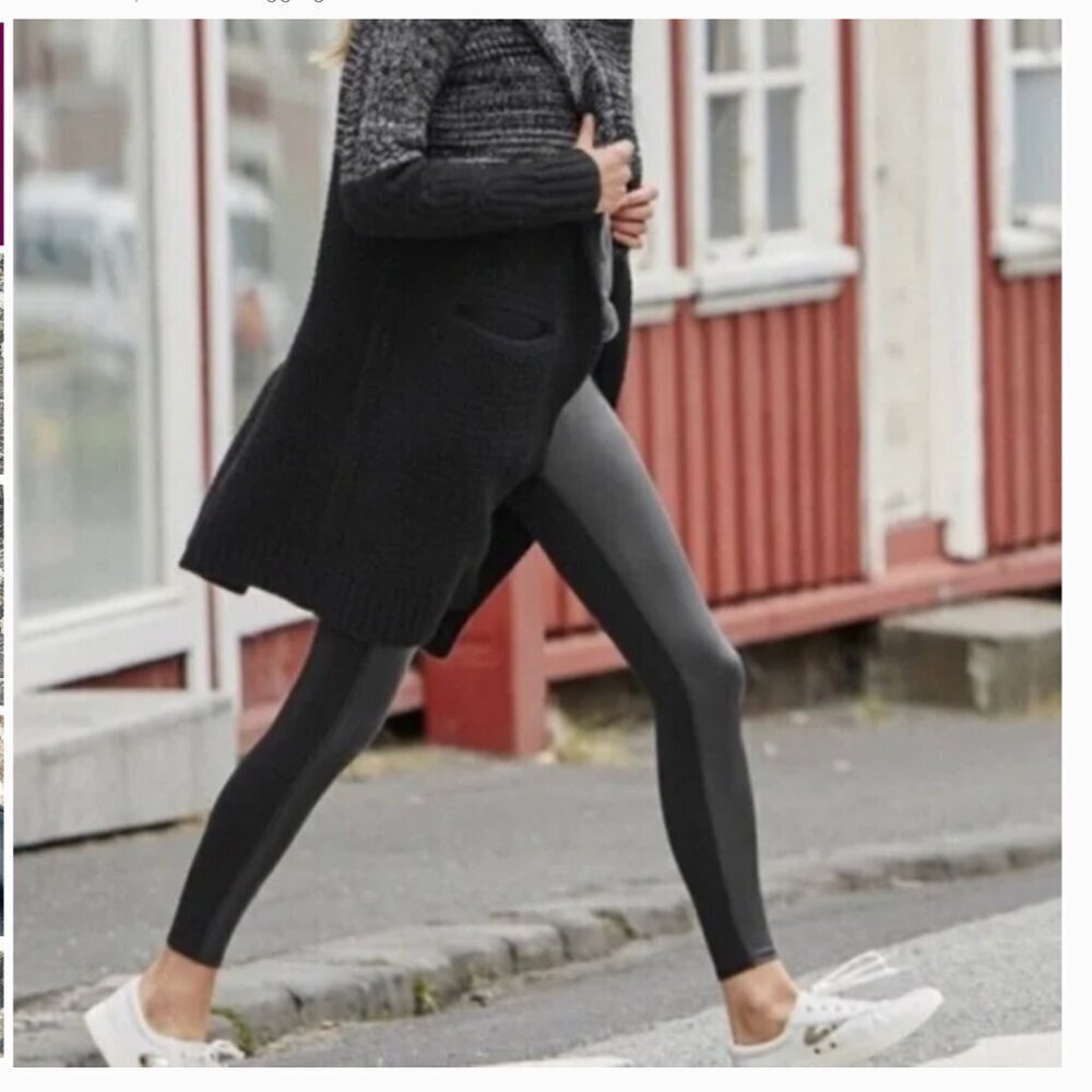 Athleta High Rise Gleam Tight Black Legging Faux Leather Front Panel Sz L